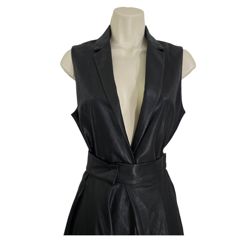 BCBGMAXAZRIA Black Faux Leather Sleeveless Blazer Dress Belted‎ XS